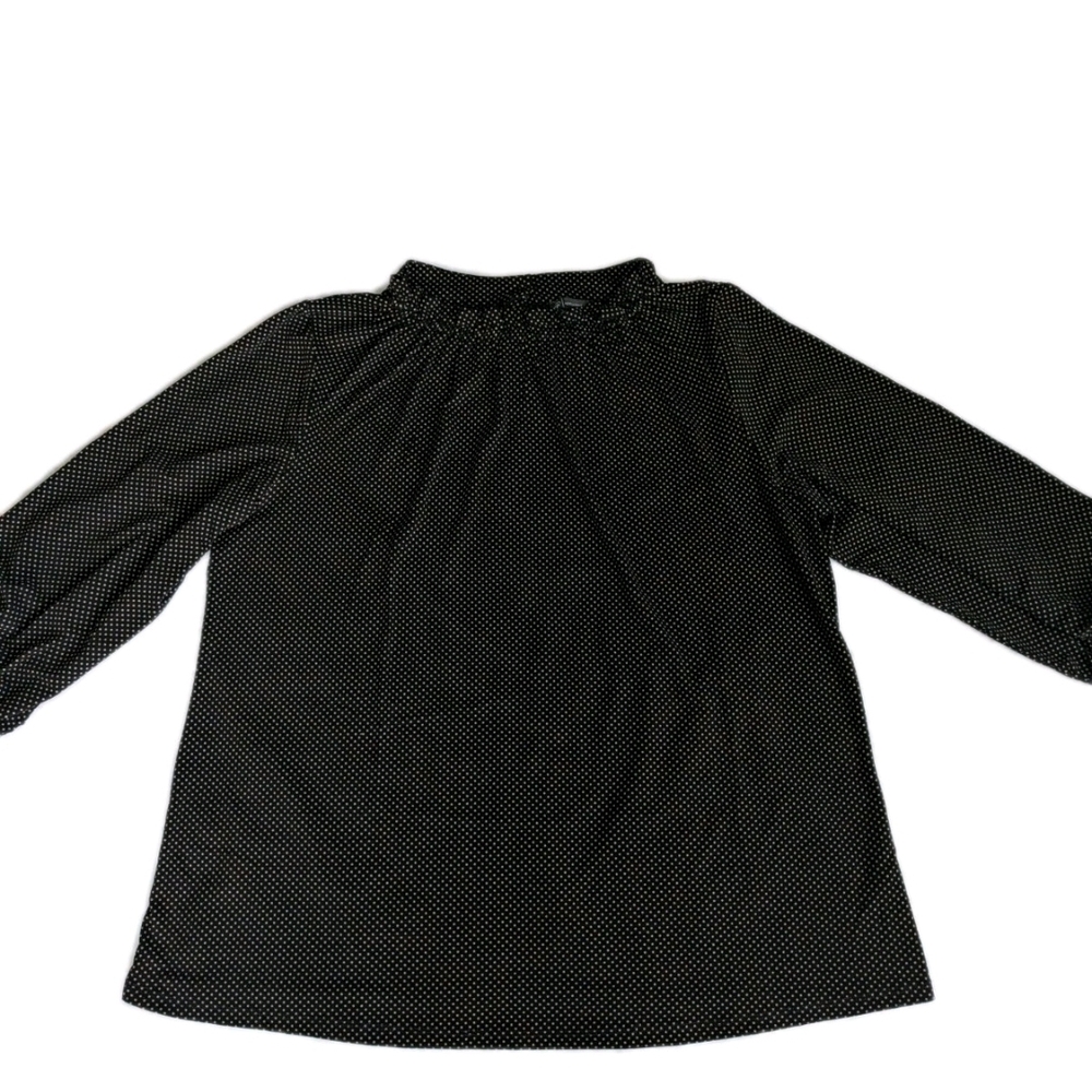 Women’s Black Tan Polka Dot Long Sleeve Blouse Mock Neck Adrianna Papell 1x